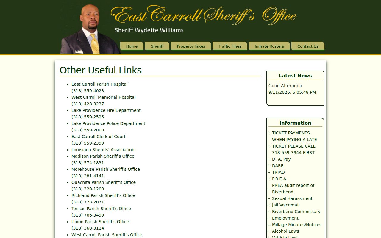 East Carroll Parish warrant lookup links to the Clerk of Court, town police and District Attorney
