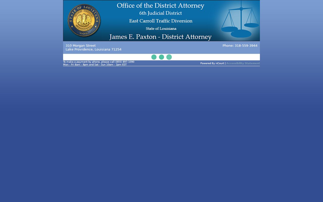East Carroll Parish traffic warrant payment page citation number field and vendor notice