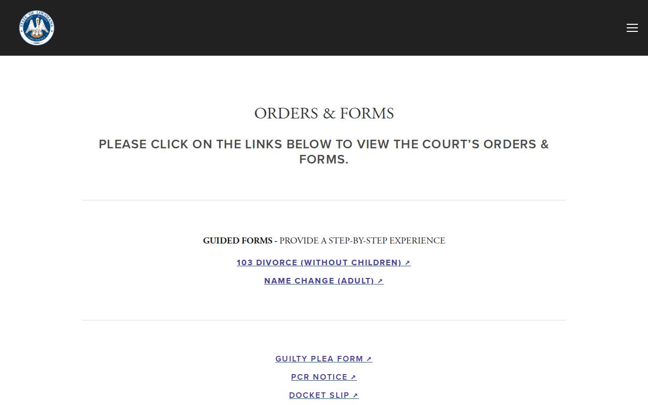 East Carroll Parish bench warrant recall forms index on the district court site