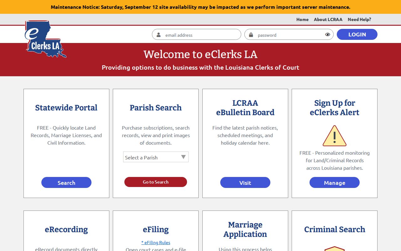 East Carroll Parish warrant record access through the statewide eClerks LA application