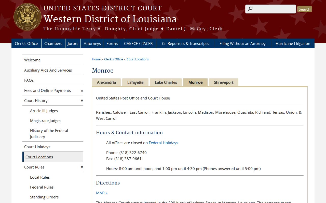 East Carroll Parish federal warrant contact at the Monroe Division courthouse