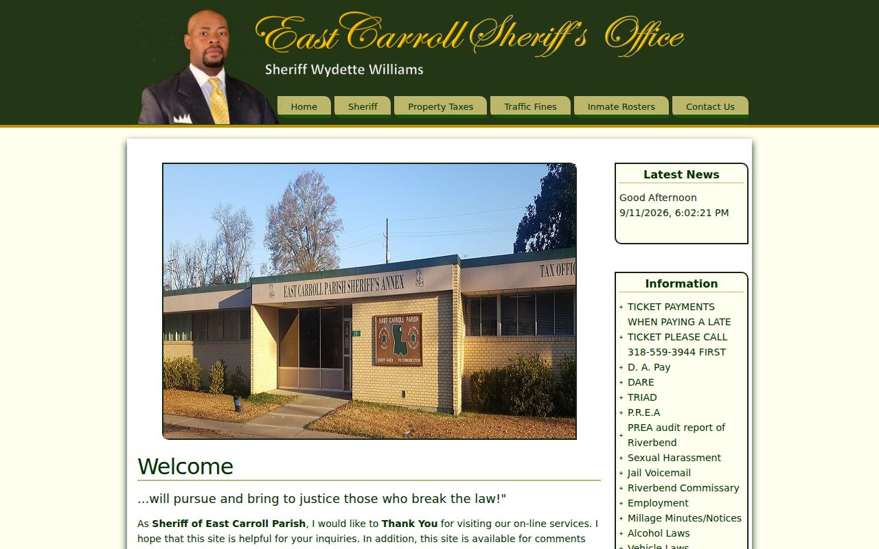 East Carroll Parish traffic warrant payment link on the sheriff office home page